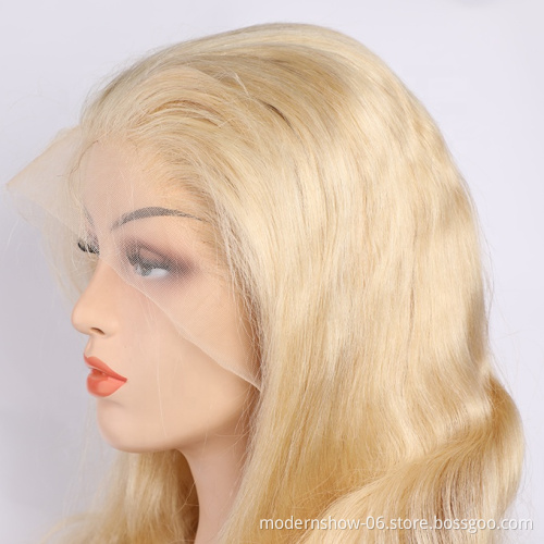 100% Virgin Human Hair Lace Front Wig Transparent 613 Brazilian Hair Swiss Lace Long Straight, Body Wave 1-2 Year Average Size